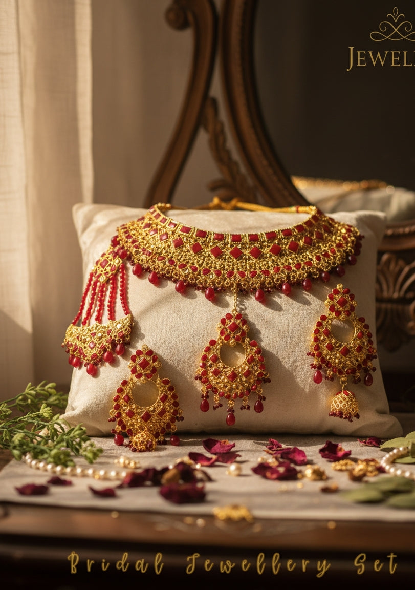 Red & Gold Bridal Jewelry Set – Premium Wedding Set | Dolphin Mart