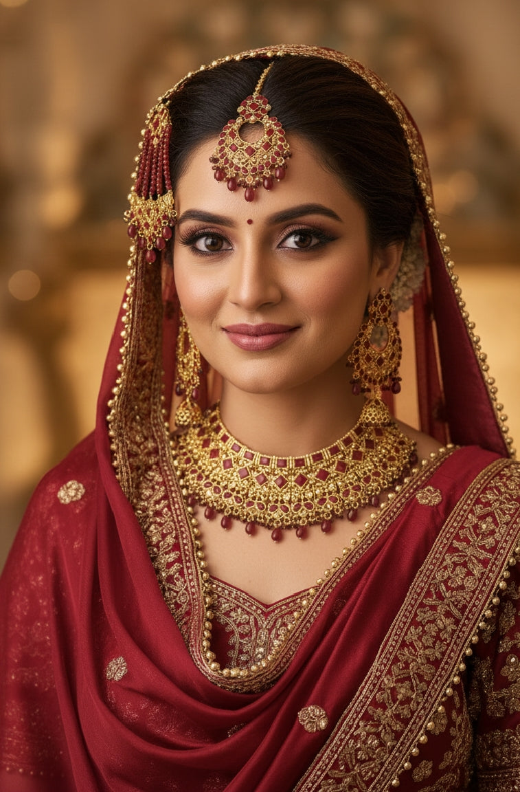 Red & Gold Bridal Jewelry Set – Premium Wedding Set | Dolphin Mart