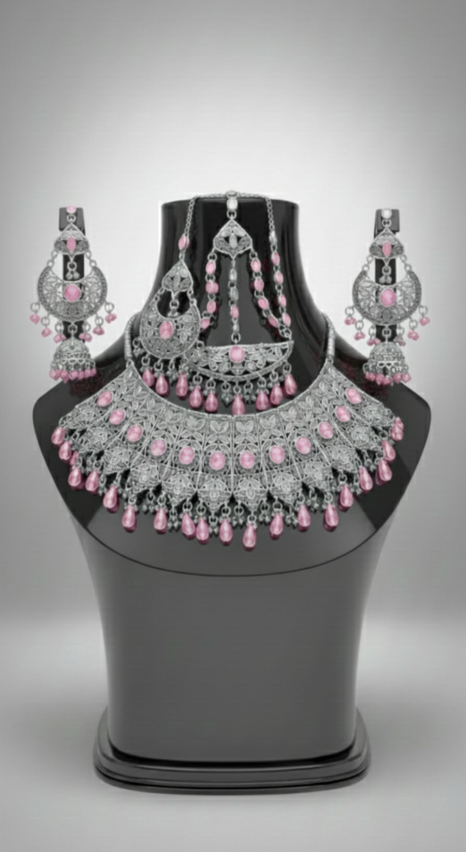 Traditional Wedding Gold Bridal Set – Full Necklace, Earrings & Headpiece