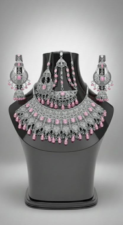 Traditional Wedding Gold Bridal Set – Full Necklace, Earrings & Headpiece