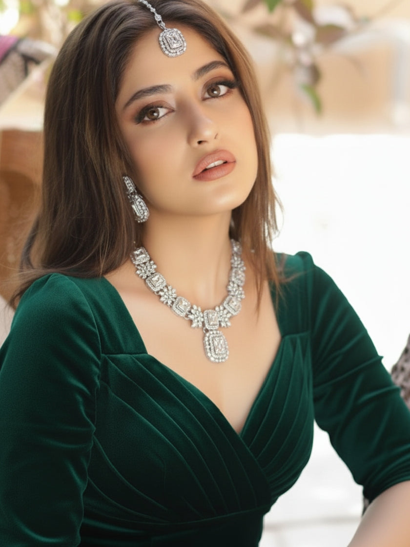 Zircon Gem stone 💎 JEWELLERY SET | Necklace, Earrings & Bindi Party Wear