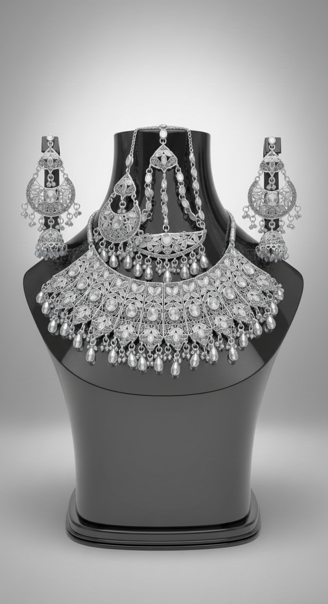 Traditional Wedding Gold Bridal Set – Full Necklace, Earrings & Headpiece