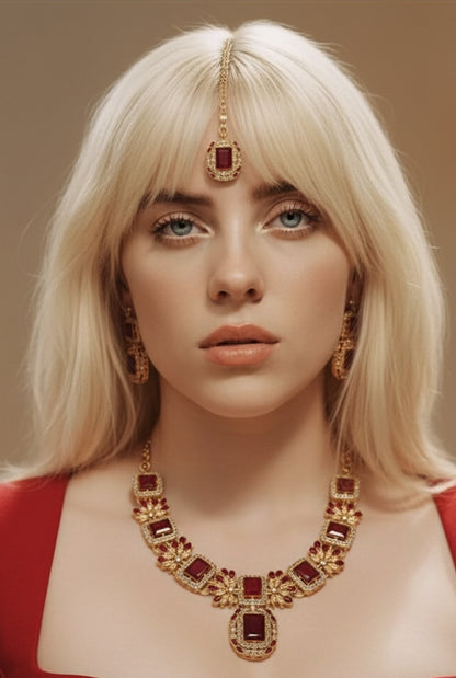 Zircon Gem stone 💎 JEWELLERY SET | Necklace, Earrings & Bindi Party Wear