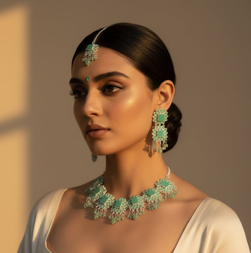 Royal Green Crystal Necklace Set