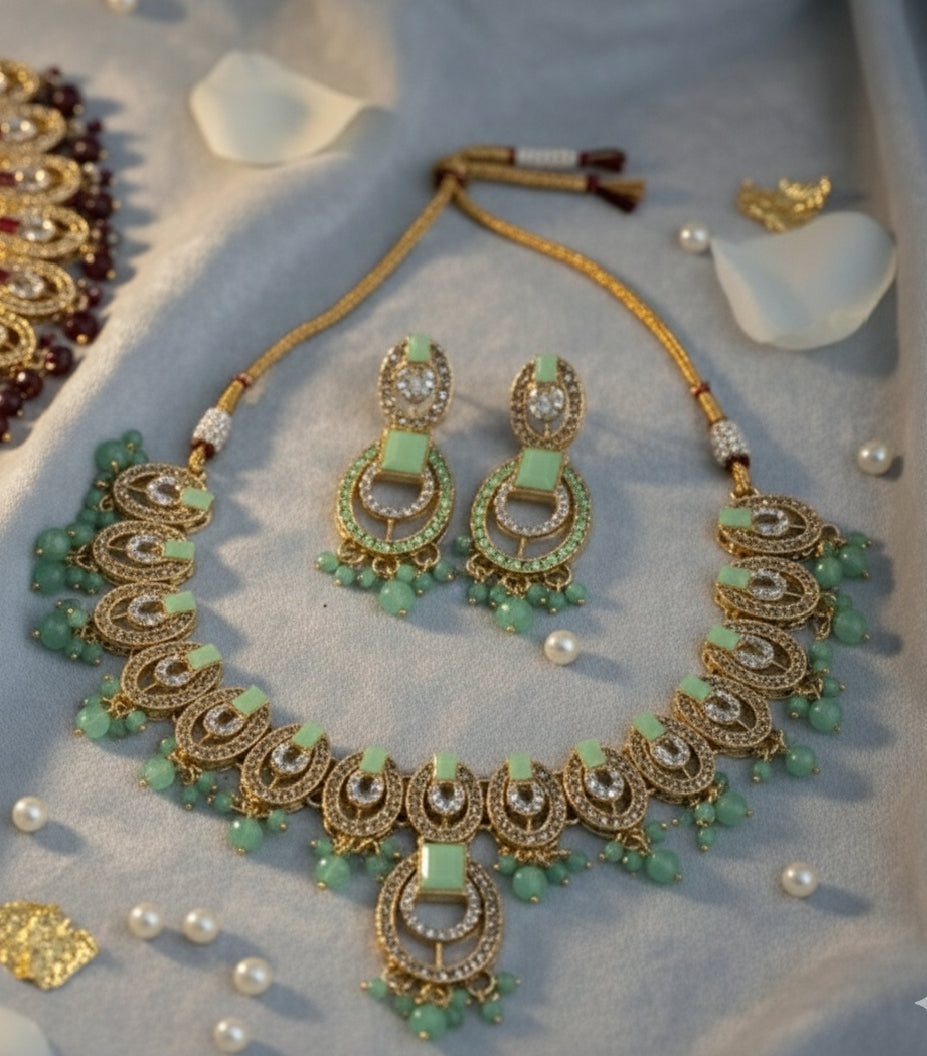 Pearl Necklace Earrings Bindi Jewellery Set for Party Wear