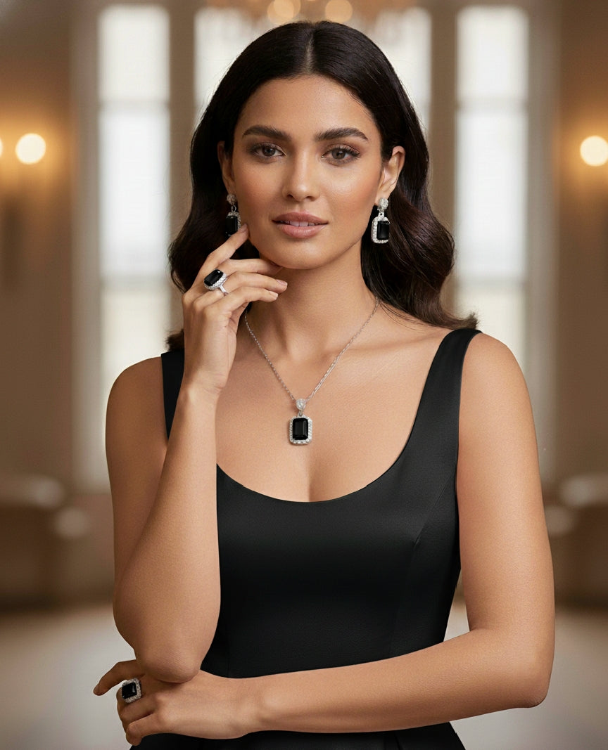 Elegant Gemstone Jewelry Set – Necklace, Earrings & Ring | Timeless Luxury Collection