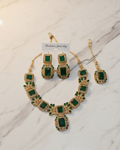 Zircon Gem stone 💎 JEWELLERY SET | Necklace, Earrings & Bindi Party Wear