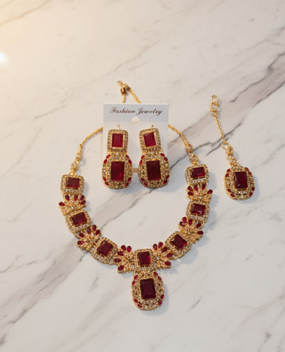 Zircon Gem stone 💎 JEWELLERY SET | Necklace, Earrings & Bindi Party Wear